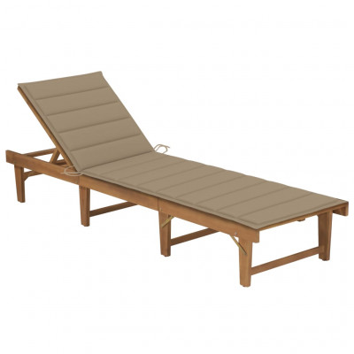 Transat chaise longue bain de soleil lit de jardin terrasse meuble d'extérieur pliable avec coussin bois d'acacia solide 02_0012841