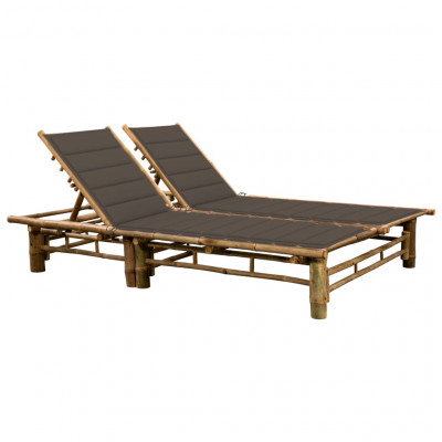 Transat chaise longue bain de soleil lit de jardin terrasse meuble d'extérieur pour 2 personnes avec coussins bambou 02_0012904