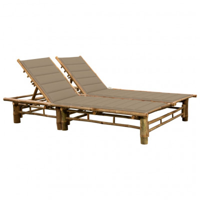 Transat chaise longue bain de soleil lit de jardin terrasse meuble d'extérieur pour 2 personnes avec coussins bambou 02_0012908