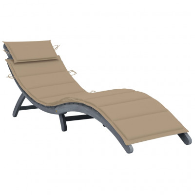 Transat chaise longue bain de soleil lit de jardin terrasse meuble d'extérieur 190 cm avec coussin gris bois d'acacia solide 02_0012463