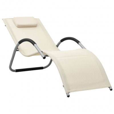 Transat chaise longue bain de soleil lit de jardin terrasse meuble d'extérieur textilène crème et gris 02_0012929