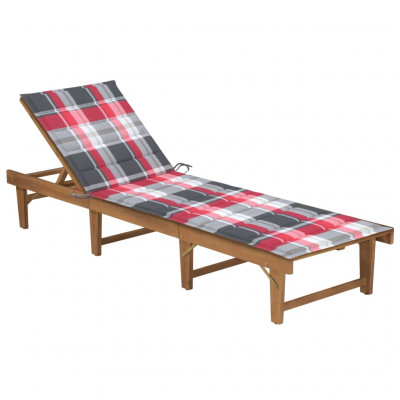 Transat chaise longue bain de soleil lit de jardin terrasse meuble d'extérieur pliable avec coussin bois d'acacia solide 02_0012836