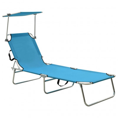 Transat chaise longue bain de soleil lit de jardin terrasse meuble d'extérieur pliable avec auvent bleu aluminium 02_0012822