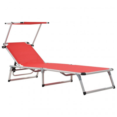 Transat chaise longue bain de soleil lit de jardin terrasse meuble d'extérieur pliable 186 cm avec auvent aluminium et textilène rouge 02_0012820