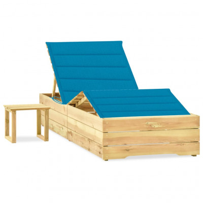 Transat chaise longue bain de soleil lit de jardin terrasse meuble d'extérieur 198 cm avec table et coussin pin imprégné 02_0012677
