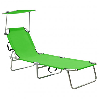 Transat chaise longue bain de soleil lit de jardin terrasse meuble d'extérieur pliable avec auvent vert aluminium 02_0012834