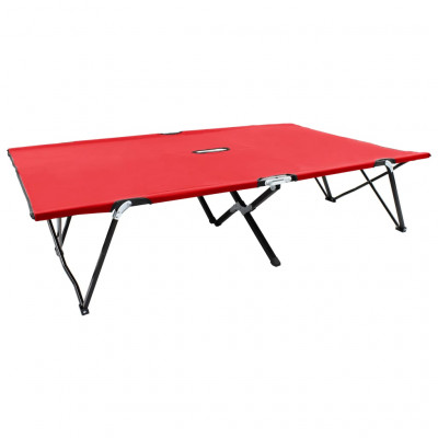 Lit de camp double de camping meuble d'extérieur pliable 2 places rouge acier 02_0012793