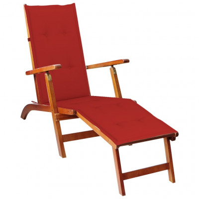 Transat chaise longue bain de soleil lit de jardin terrasse meuble d'extérieur 167 cm avec repose-pied et coussin acacia solide 02_0012578