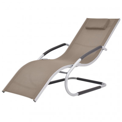 Transat chaise longue bain de soleil lit de jardin terrasse meuble d'extérieur avec oreiller aluminium et textilène taupe 02_0012554
