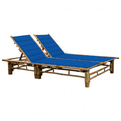 Transat chaise longue bain de soleil lit de jardin terrasse meuble d'extérieur pour 2 personnes avec coussins bambou 02_0012909