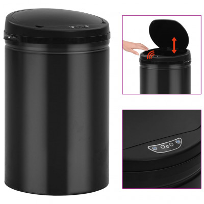 Poubelle à capteur automatique 30 litres acier au carbone noir 02_0006075