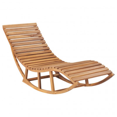 Transat chaise longue bain de soleil lit de jardin terrasse meuble d'extérieur à bascule bois de teck solide 02_0012965