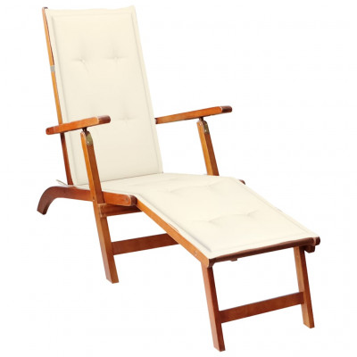 Transat chaise longue bain de soleil lit de jardin terrasse meuble d'extérieur avec repose-pied et coussin acacia solide 02_0012584