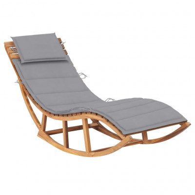 Transat chaise longue bain de soleil lit de jardin terrasse meuble d'extérieur à bascule avec coussin bois de teck solide 02_0012952