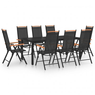 Ensemble de salle à manger de jardin meuble extérieur 9 pièces aluminium noir 02_0014063