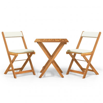 Ensemble de bistro jardin meuble extérieur terrasse pliable 3 pièces avec coussins acacia solide 02_0013542