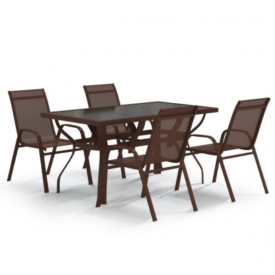 Ensemble de salle à manger de jardin meuble extérieur 5 pièces marron et noir 02_0013832