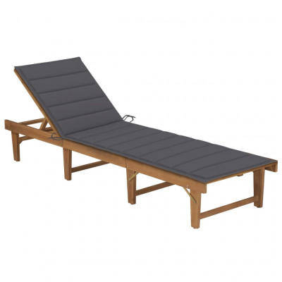 Transat chaise longue bain de soleil lit de jardin terrasse meuble d'extérieur pliable avec coussin bois d'acacia solide 02_0012849