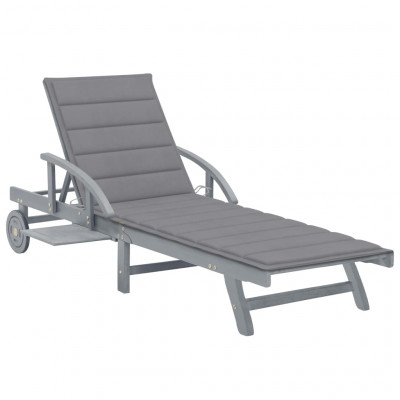 Transat chaise longue bain de soleil lit de jardin terrasse meuble d'extérieur avec coussin bois d'acacia solide 02_0012406