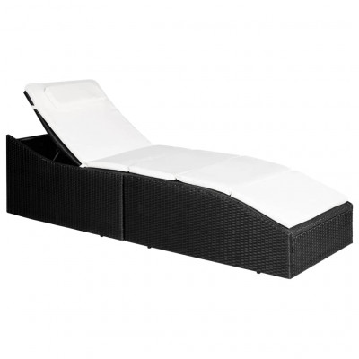 Transat chaise longue bain de soleil lit de jardin terrasse meuble d'extérieur avec coussin résine tressée noir 02_0012523