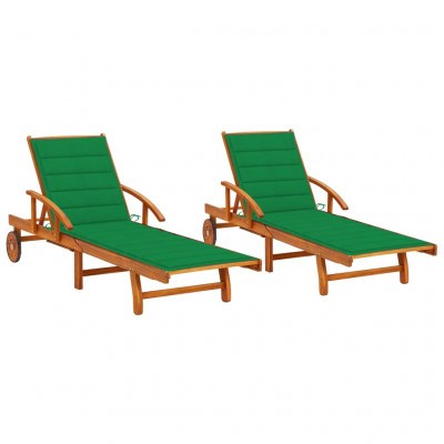 Lot de 2 transats chaise longue bain de soleil lit de jardin terrasse meuble d'extérieur avec coussins bois d'acacia solide 02_0012041