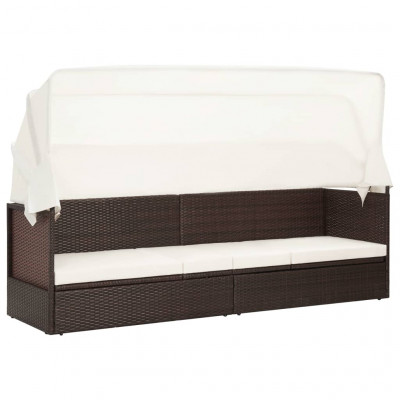 Transat chaise longue bain de soleil lit de jardin terrasse meuble d'extérieur avec auvent résine tressée marron 02_0012280