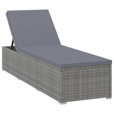 Transat chaise longue bain de soleil lit de jardin terrasse meuble d'extérieur avec coussin résine tressée gris 02_0012508