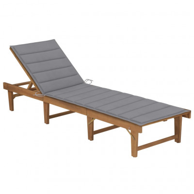 Transat chaise longue bain de soleil lit de jardin terrasse meuble d'extérieur pliable avec coussin bois d'acacia solide 02_0012842