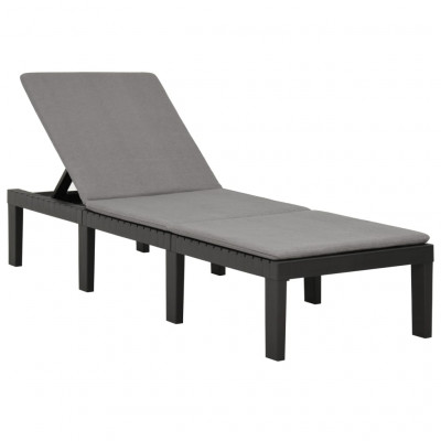 Transat chaise longue bain de soleil lit de jardin terrasse meuble d'extérieur avec coussin plastique anthracite 02_0012500