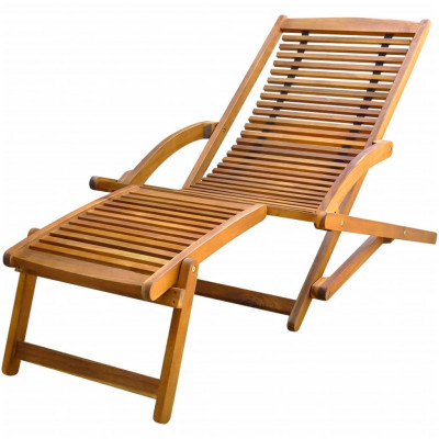 Transat chaise longue bain de soleil lit de jardin terrasse meuble d'extérieur avec repose-pied bois d'acacia solide 02_0012568