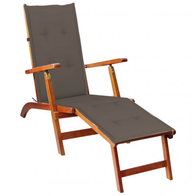Transat chaise longue bain de soleil lit de jardin terrasse meuble d'extérieur avec repose-pied et coussin acacia solide 02_0012579