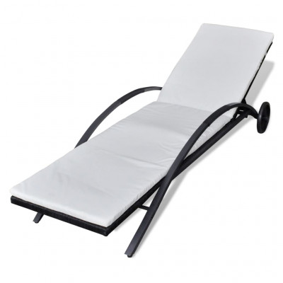 Transat chaise longue bain de soleil lit de jardin terrasse meuble d'extérieur avec coussin et roues résine tressée noir 02_0012449