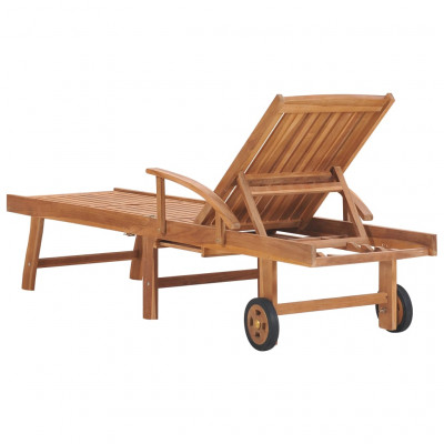 Transat chaise longue bain de soleil lit de jardin terrasse meuble d'extérieur avec coussin crème bois de teck solide 02_0012439