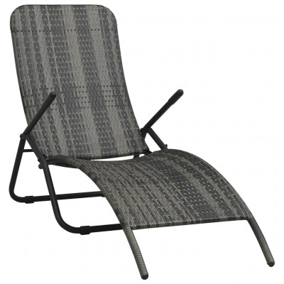Transat chaise longue bain de soleil lit de jardin terrasse meuble d'extérieur pliable résine tressée gris 02_0012885