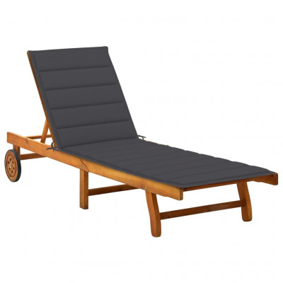 Transat chaise longue bain de soleil lit de jardin terrasse meuble d'extérieur avec coussin bois d'acacia solide 02_0012375