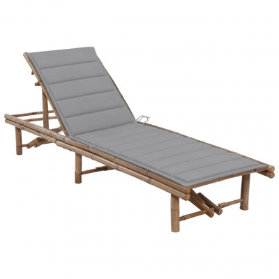 Transat chaise longue bain de soleil lit de jardin terrasse meuble d'extérieur avec coussin bambou 02_0012293