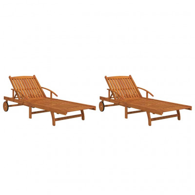 Lot de 2 transats chaise longue bain de soleil lit de jardin terrasse meuble d'extérieur bois d'acacia solide 02_0012139