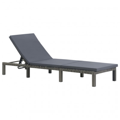 Transat chaise longue bain de soleil lit de jardin terrasse meuble d'extérieur avec coussin résine tressée anthracite 02_0012505