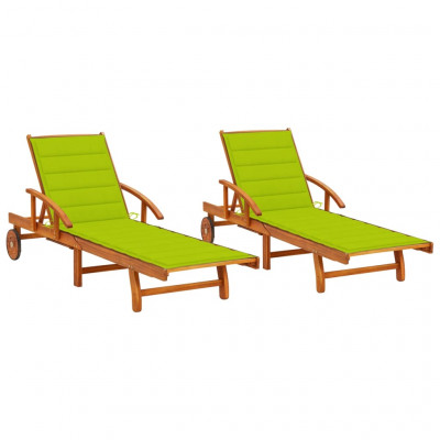 Lot de 2 transats chaise longue bain de soleil lit de jardin terrasse meuble d'extérieur avec coussins bois d'acacia solide 02_0012060