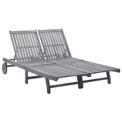 Transat chaise longue bain de soleil lit de jardin terrasse meuble d'extérieur 2 places bois d'acacia massif 02_0012239