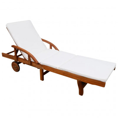 Transat chaise longue bain de soleil lit de jardin terrasse meuble d'extérieur avec coussin bois d'acacia solide 02_0012350