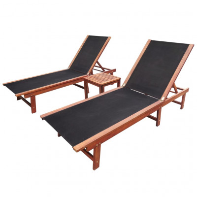 Lot de 2 transats chaise longue bain de soleil lit de jardin terrasse meuble d'extérieur et table bois d'acacia solide et textilène 02_0012144