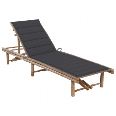 Transat chaise longue bain de soleil lit de jardin terrasse meuble d'extérieur avec coussin bambou 02_0012287