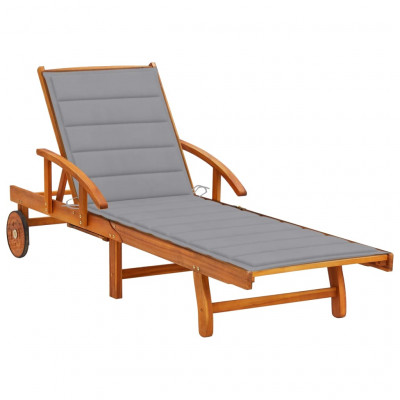 Transat chaise longue bain de soleil lit de jardin terrasse meuble d'extérieur avec coussin bois d'acacia solide 02_0012371