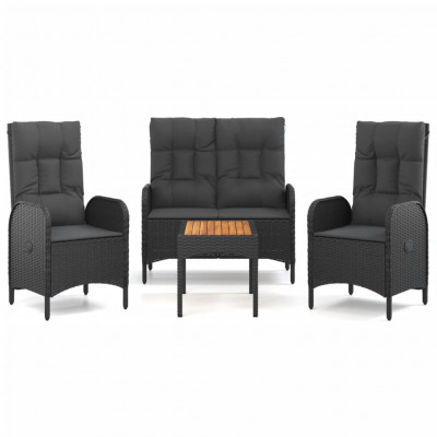 Ensemble de salle à manger de jardin meuble extérieur 4 pièces avec coussins noir 02_0013691