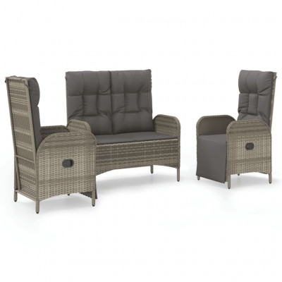 Ensemble de salle à manger de jardin meuble extérieur 3 pièces avec coussins gris 02_0013586
