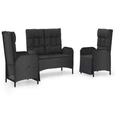 Ensemble de salle à manger de jardin meuble extérieur avec coussins 3 pièces noir 02_0014136