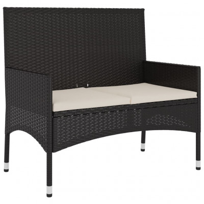 Banc de jardin meuble de patio d'extérieur terrasse à 2 places avec coussins noir résine tressée 02_0011778