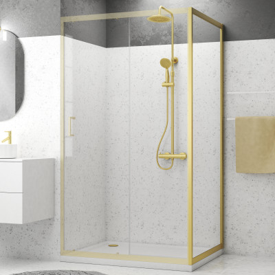 Paroi de retour 80x200cm - Profilés Or Doré Brossé - Verre Trempé 6mm - GOLDY CRUSH