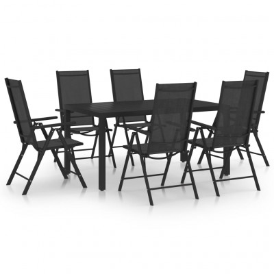 Ensemble de salle à manger de jardin meuble extérieur 7 pièces aluminium noir 02_0013918